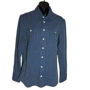 Taylor stitch men’s button down shirt blue cream patterned 36 organic cotton